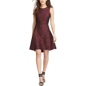 DKNY Womens Sleeveless Cocktail Dress Textured Burgundy 10
